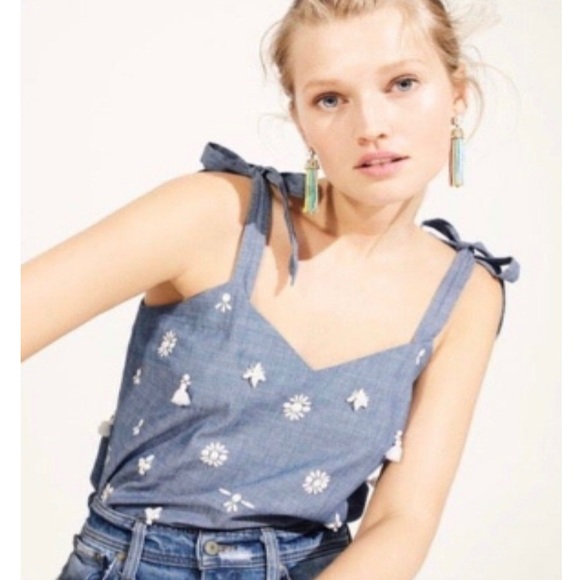 J. Crew Tops - NWT J. Crew Chambray Crop Top with Beading